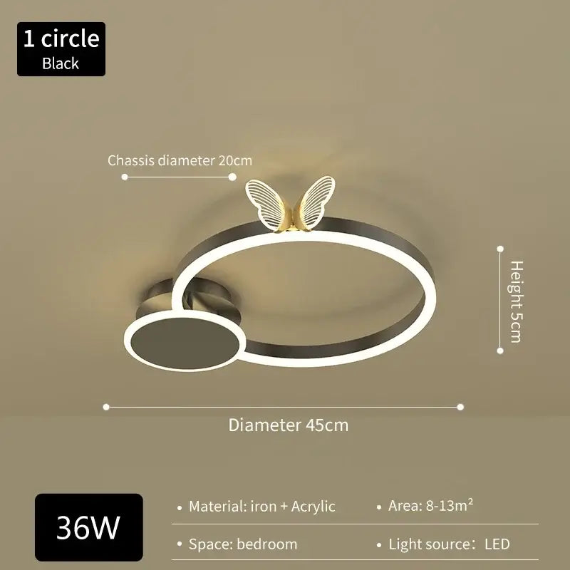 Modern gold butterflies ceiling light for bedroom luxury led fixture