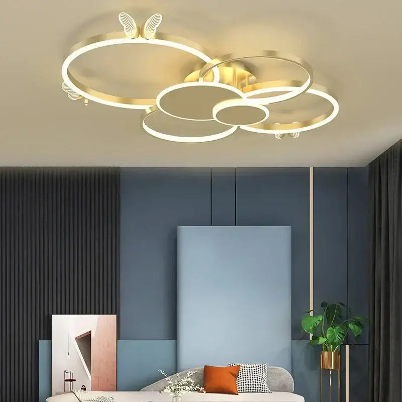 Modern gold butterflies ceiling light for bedroom luxury led fixture