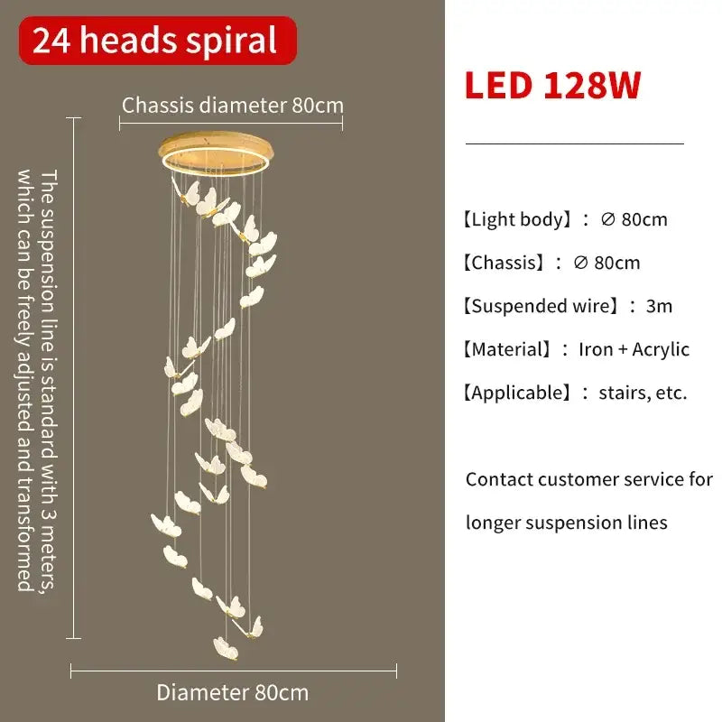 Modern gold butterfly led chandelier living room pendant light