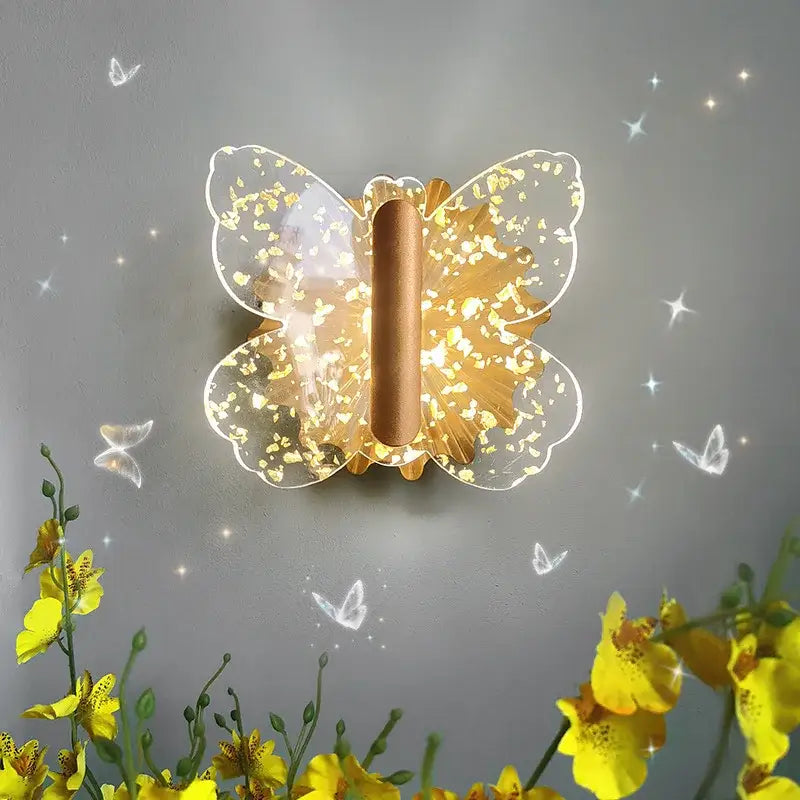 Modern gold butterfly wall lamp bedroom led sconce light