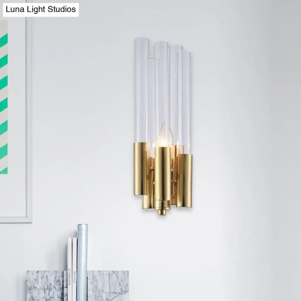 DecorBites™ Gold Candelabra Sconce with Flute Crystal Shade and Modern Twist