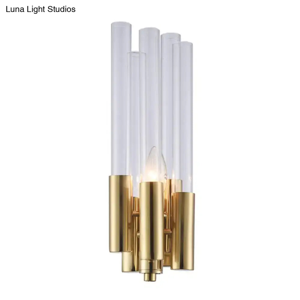 DecorBites™ Gold Candelabra Sconce with Flute Crystal Shade and Modern Twist