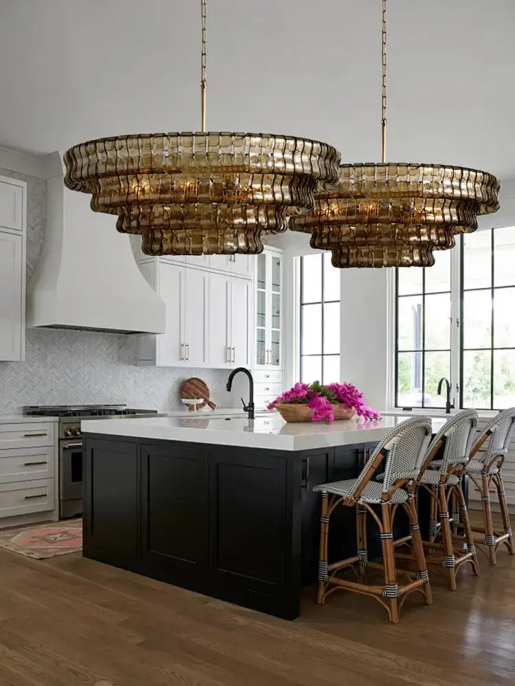 DecorBites™ Brown Glass Pendant Lights for Dining Table Chandelier, Oval Clear Round Suspension Lamp