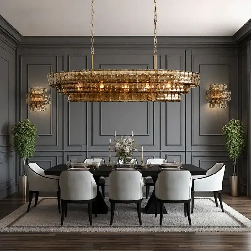 DecorBites™ Brown Glass Pendant Lights for Dining Table Chandelier, Oval Clear Round Suspension Lamp