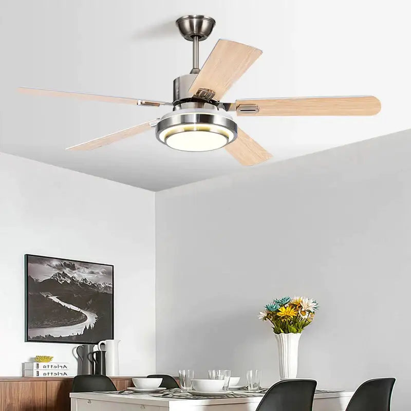 Modern gold ceiling fan with led light and stainless steel blade bedroom