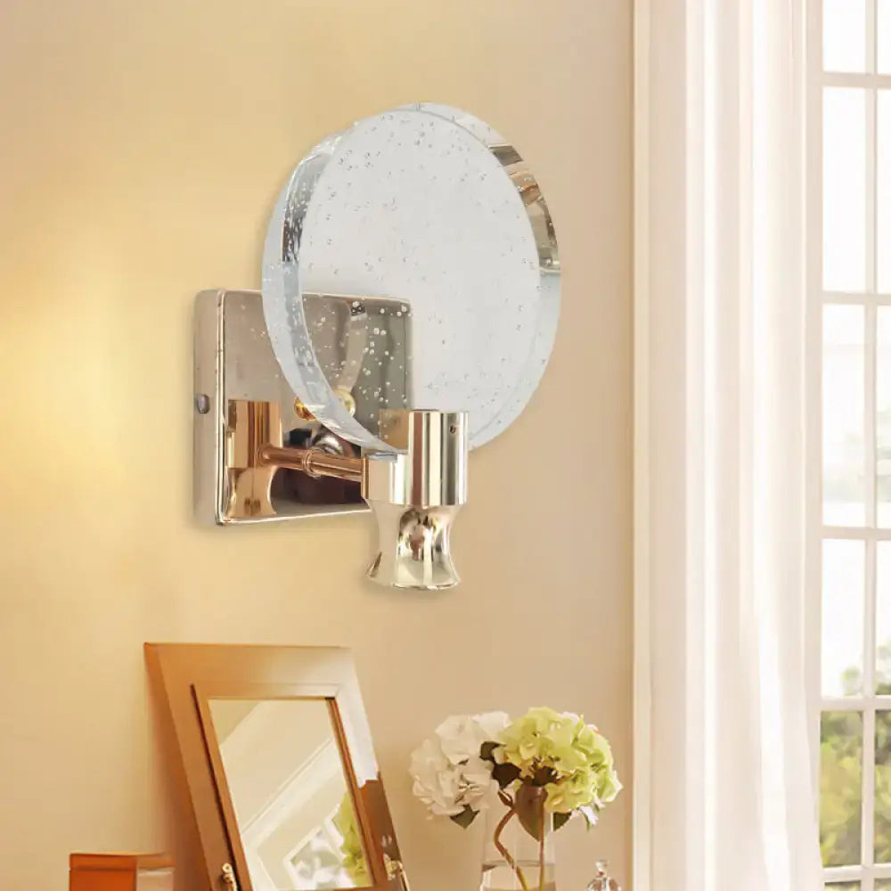 DecorBites™ Modern Circle Panel LED Wall Lamp with Bubble Crystal in Gold, 5"/6" Wide