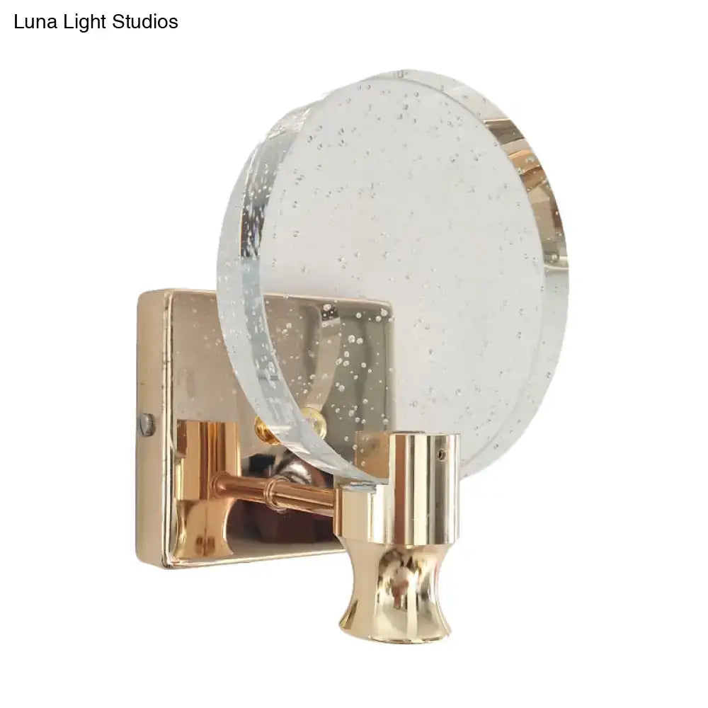 DecorBites™ Modern Circle Panel LED Wall Lamp with Bubble Crystal in Gold, 5"/6" Wide