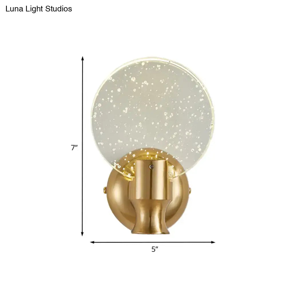 DecorBites™ Modern Circle Panel LED Wall Lamp with Bubble Crystal in Gold, 5"/6" Wide
