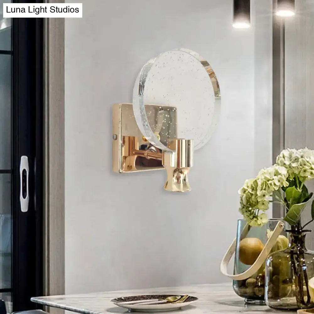 DecorBites™ Modern Circle Panel LED Wall Lamp with Bubble Crystal in Gold, 5"/6" Wide