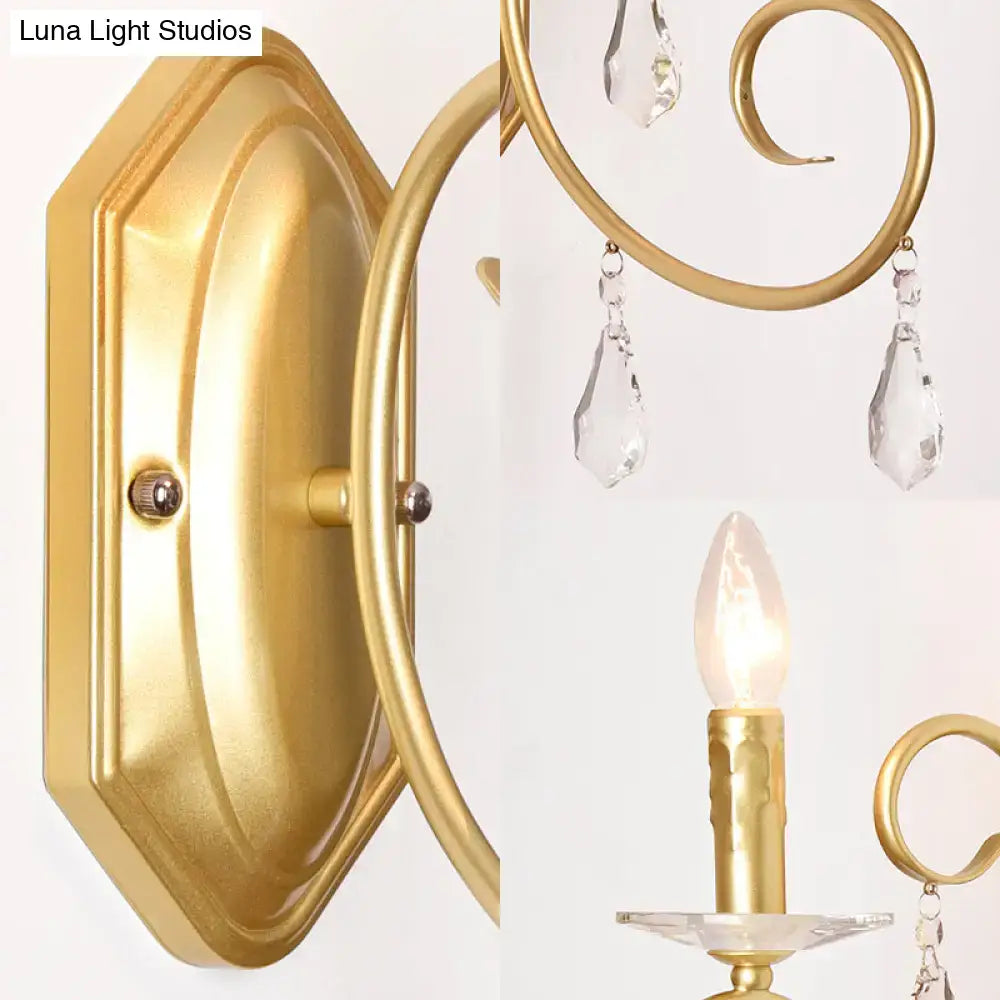 DecorBites™ Modern Metal Wall Lamp - Elegant 1-Light Candle Sconce with Clear Crystal Deco in Gold for Corridor