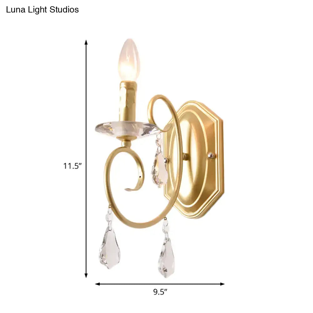 DecorBites™ Modern Metal Wall Lamp - Elegant 1-Light Candle Sconce with Clear Crystal Deco in Gold for Corridor