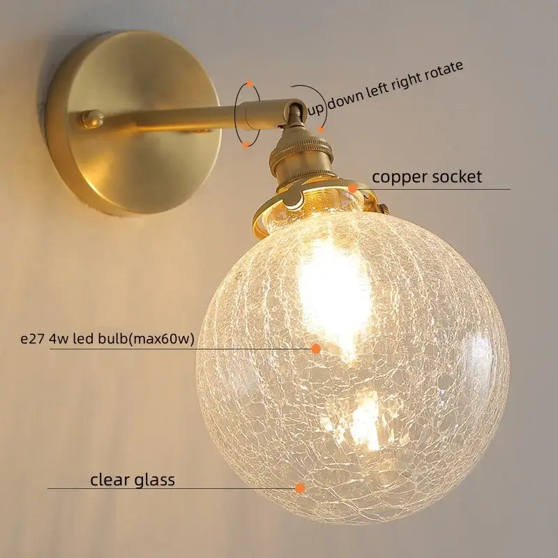 Modern gold crackled glass led wall lights bedroom sconce