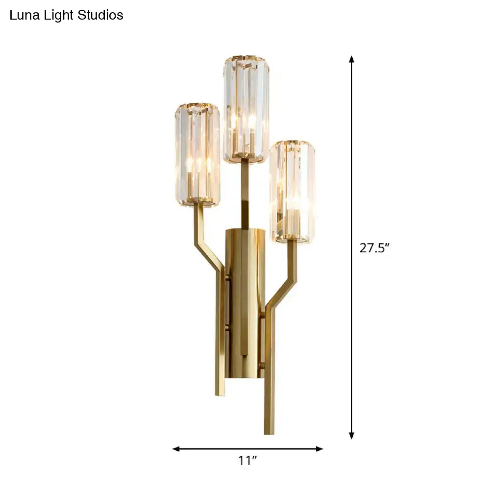 Modern gold crooked arm wall lamp – living room crystal sconce