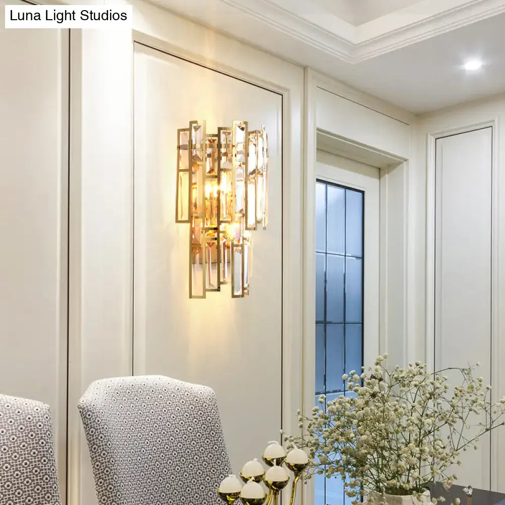 Modern gold crystal block sconce lighting bedroom wall lamp