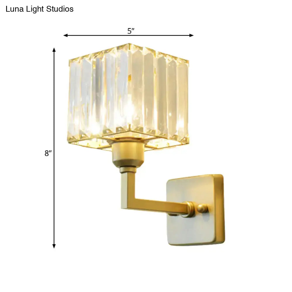 Modern gold crystal block wall sconce – bedroom lighting
