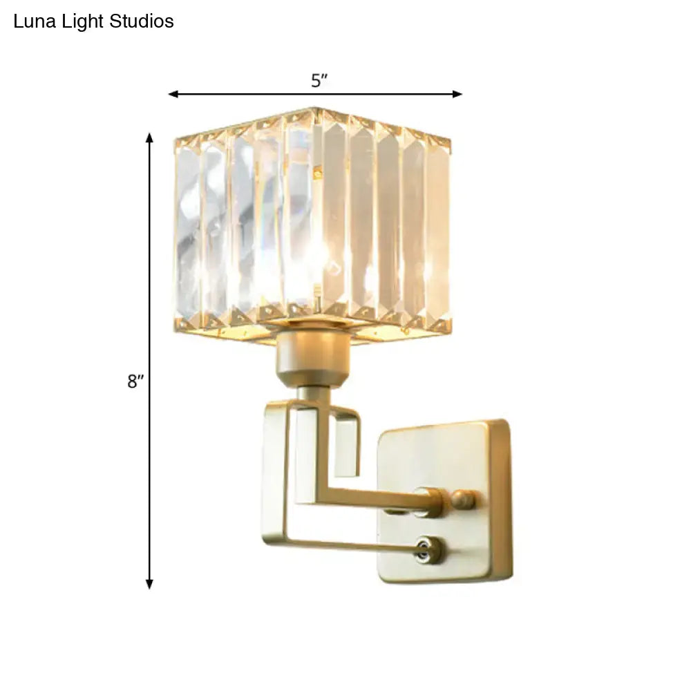 Modern gold crystal block wall sconce – bedroom lighting