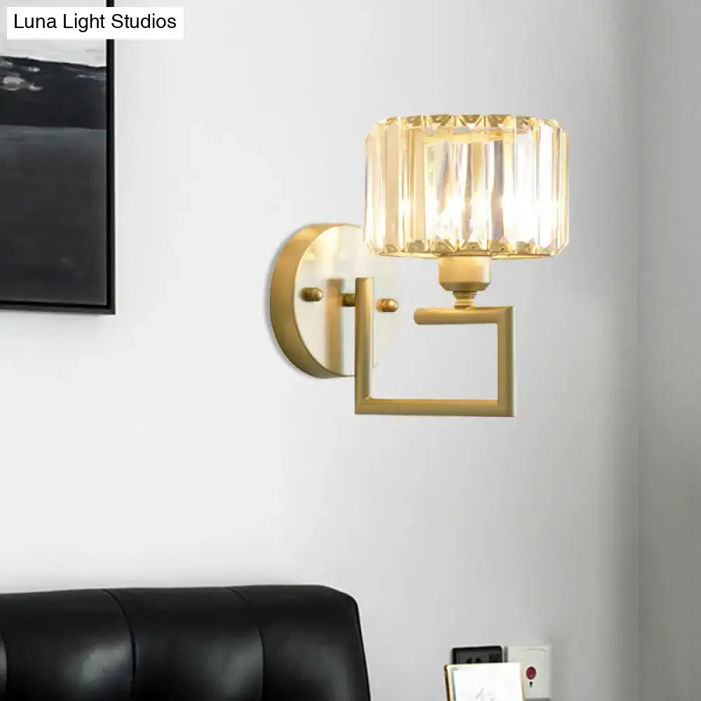 Modern gold crystal block wall sconce – bedroom lighting