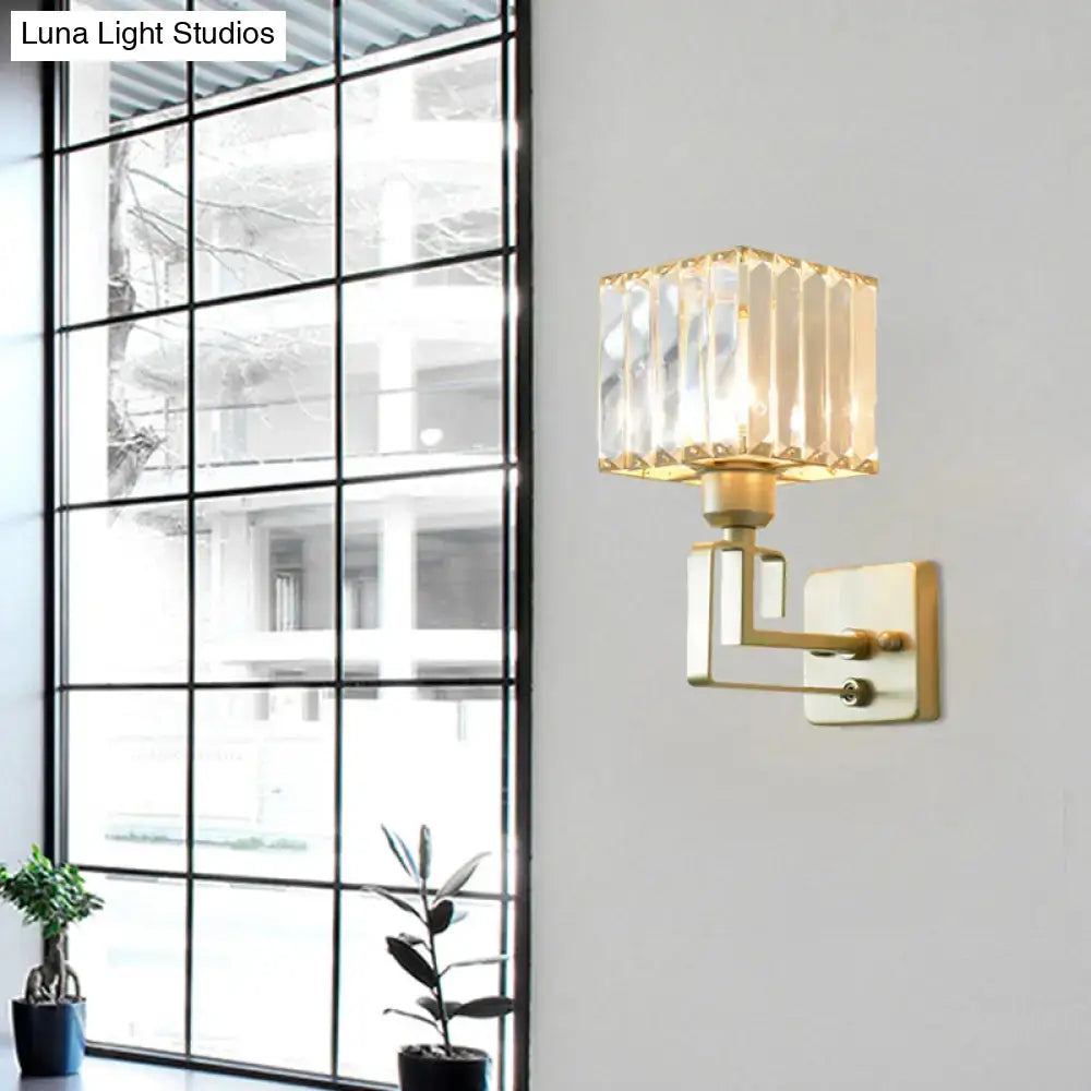 Modern gold crystal block wall sconce – bedroom lighting