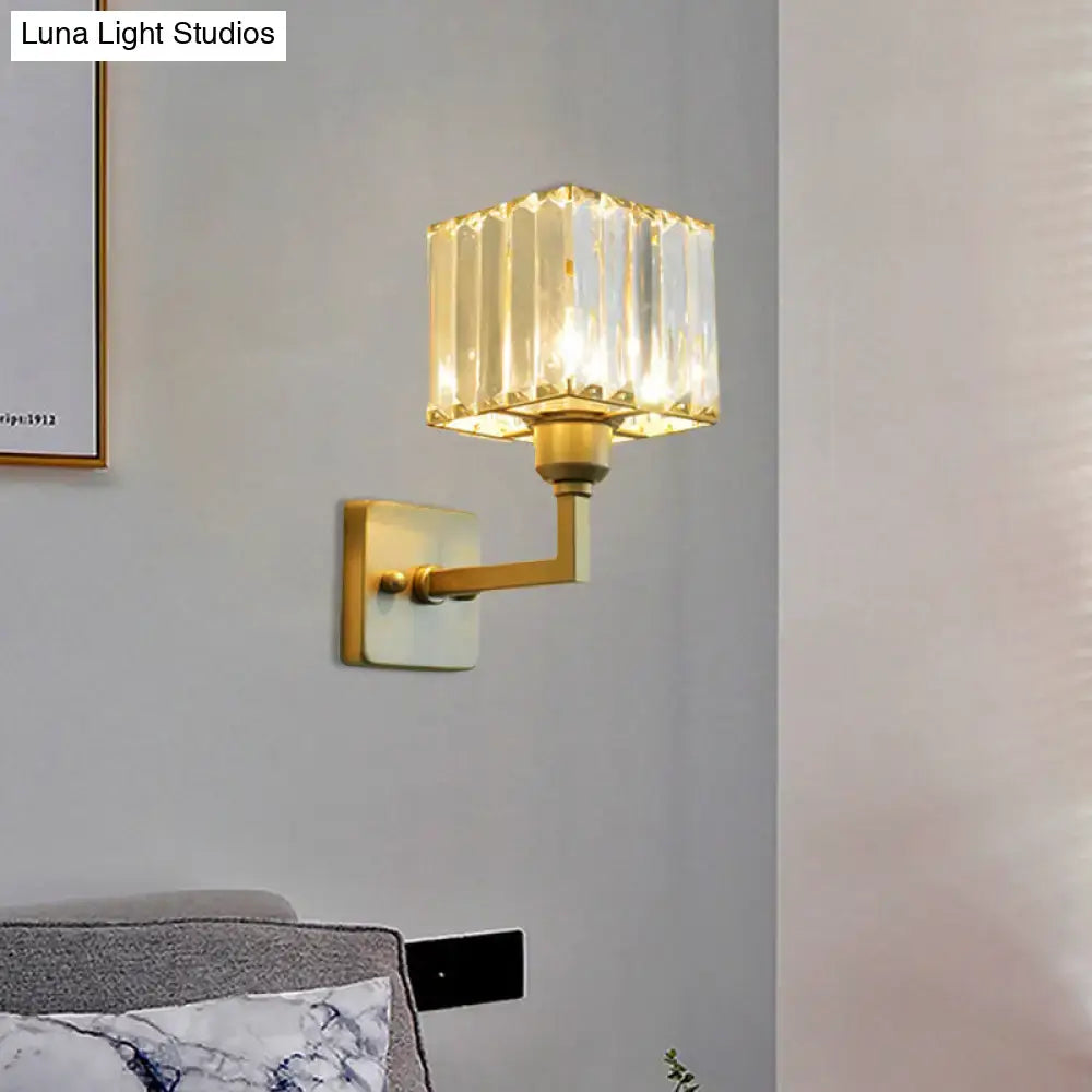 Modern gold crystal block wall sconce – bedroom lighting