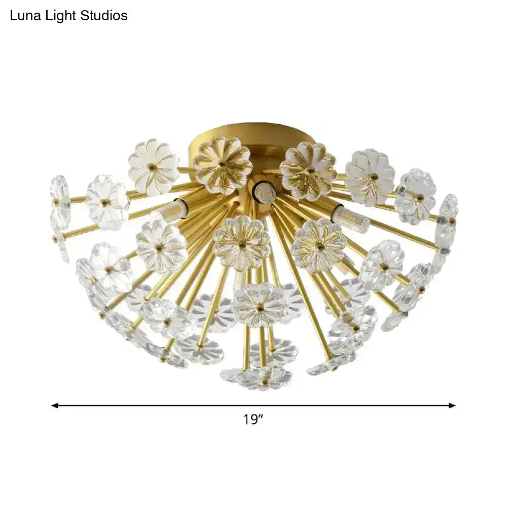Modern gold crystal bouquet semi flush mount – bedroom ceiling light