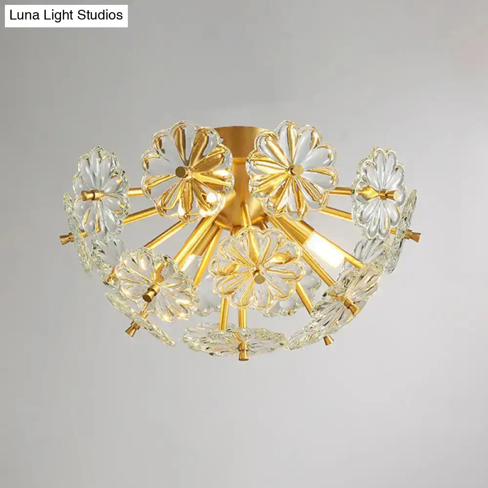 Modern gold crystal bouquet semi flush mount – bedroom ceiling light
