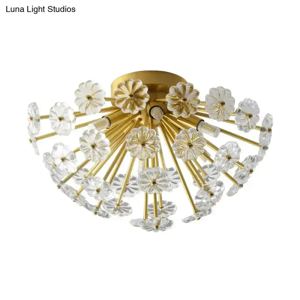 Modern gold crystal bouquet semi flush mount – bedroom ceiling light