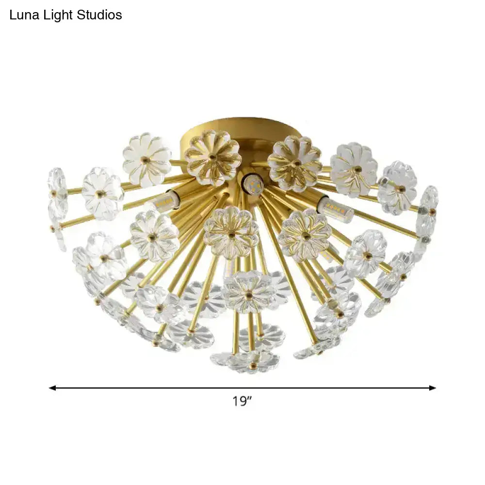Modern gold crystal bouquet semi flush mount – bedroom ceiling light