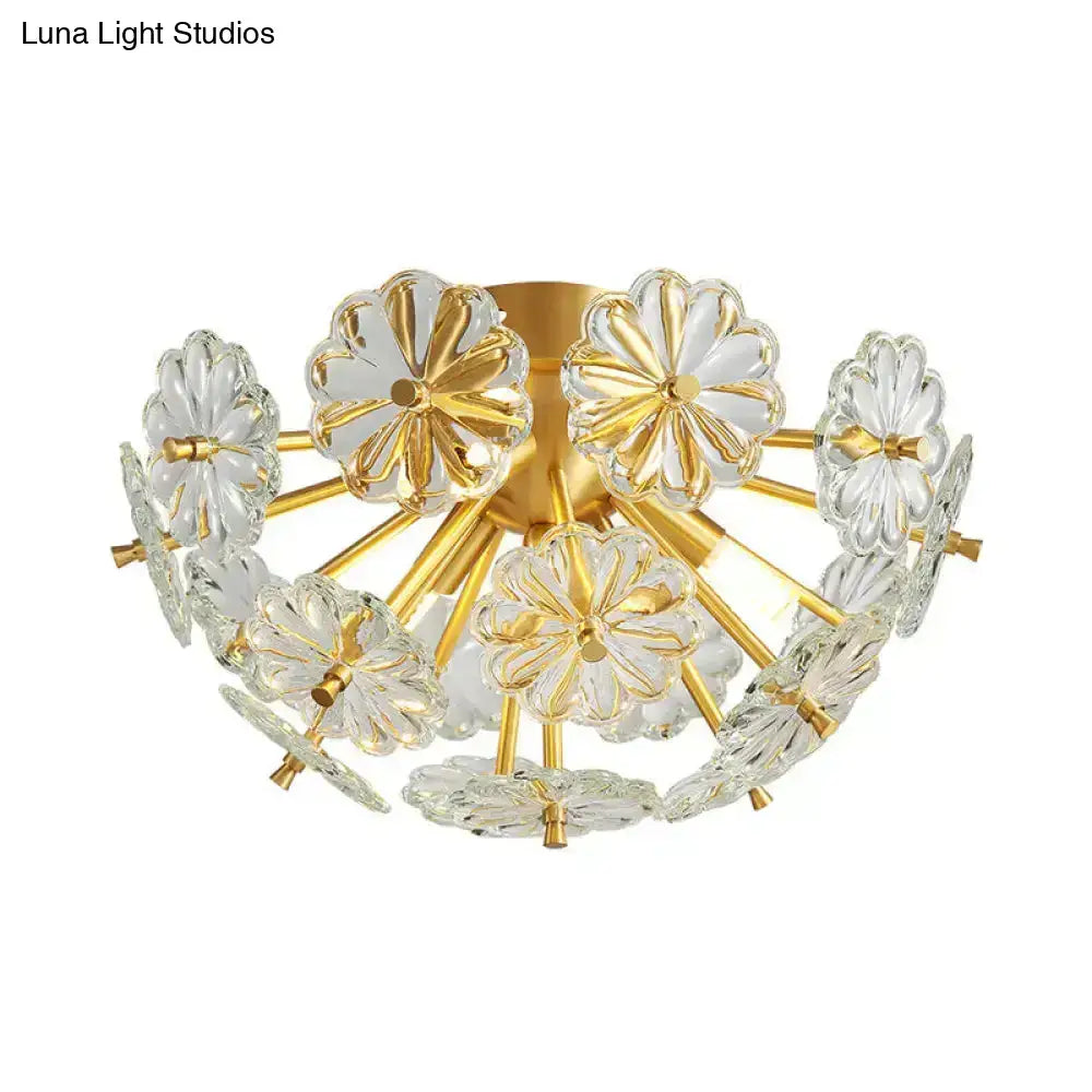 Modern gold crystal bouquet semi flush mount – bedroom ceiling light