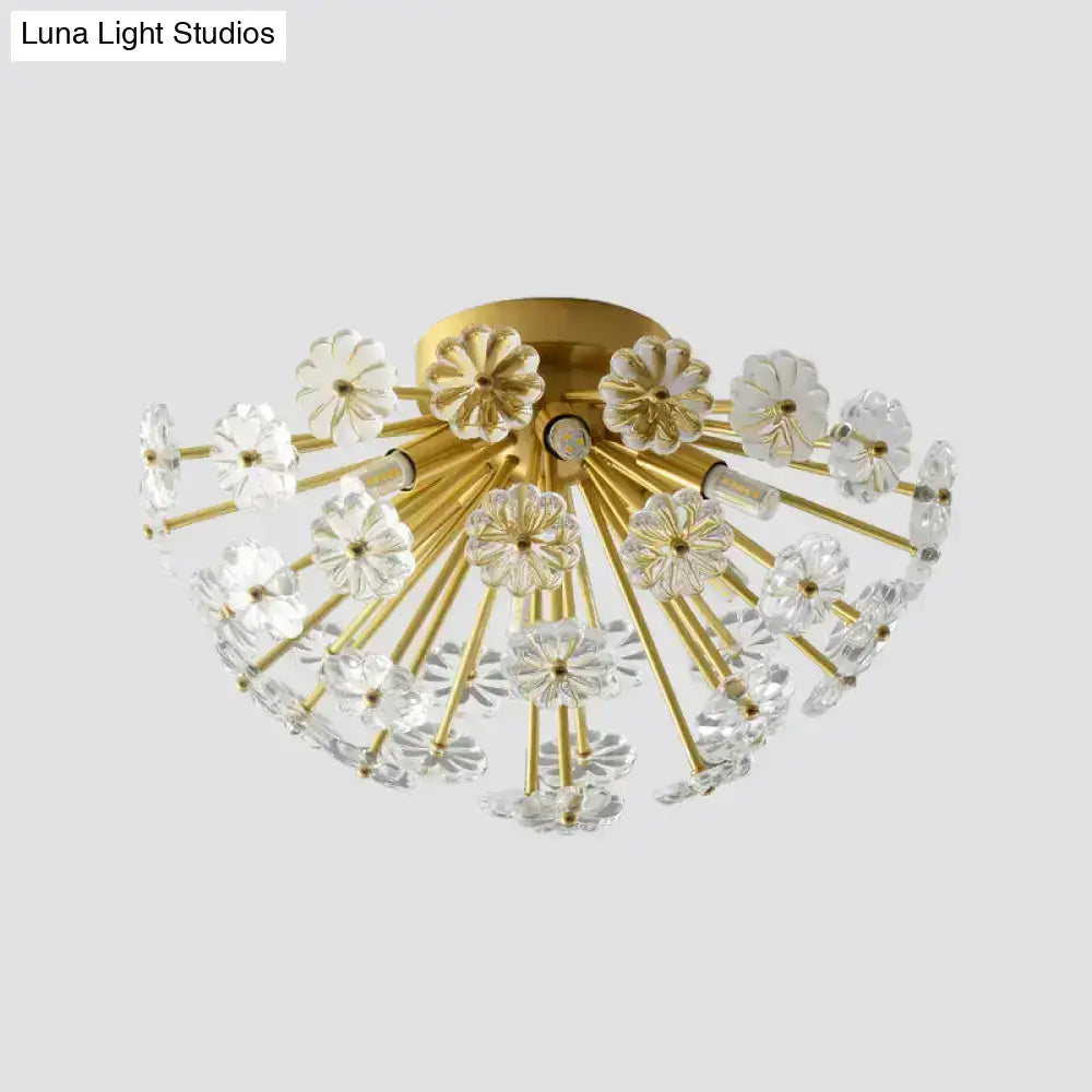 Modern gold crystal bouquet semi flush mount – bedroom ceiling light