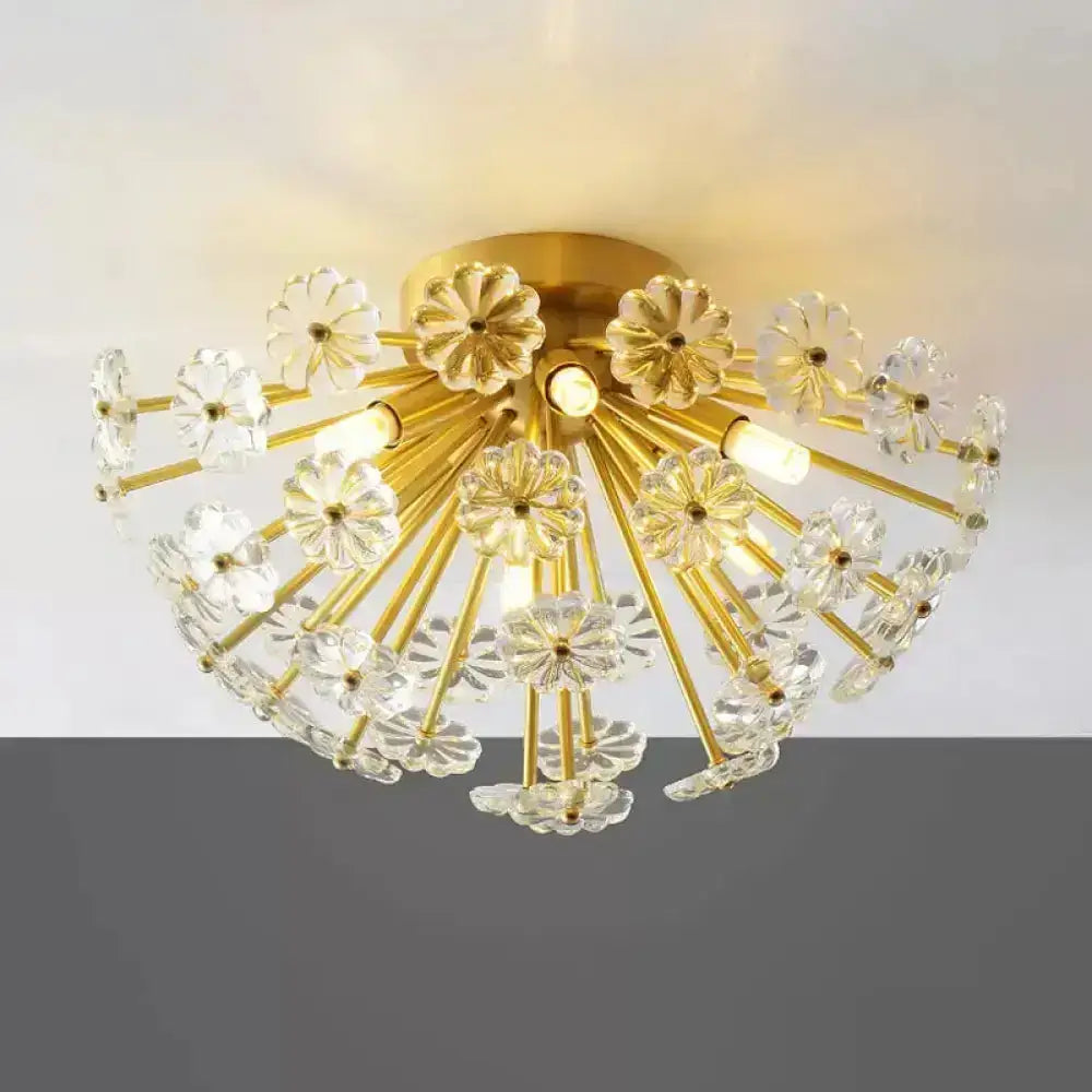 Modern gold crystal bouquet semi flush mount – bedroom ceiling light