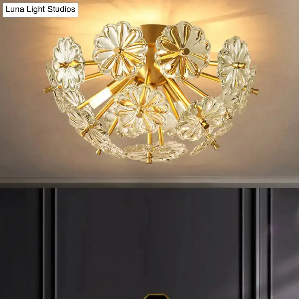 Modern gold crystal bouquet semi flush mount – bedroom ceiling light