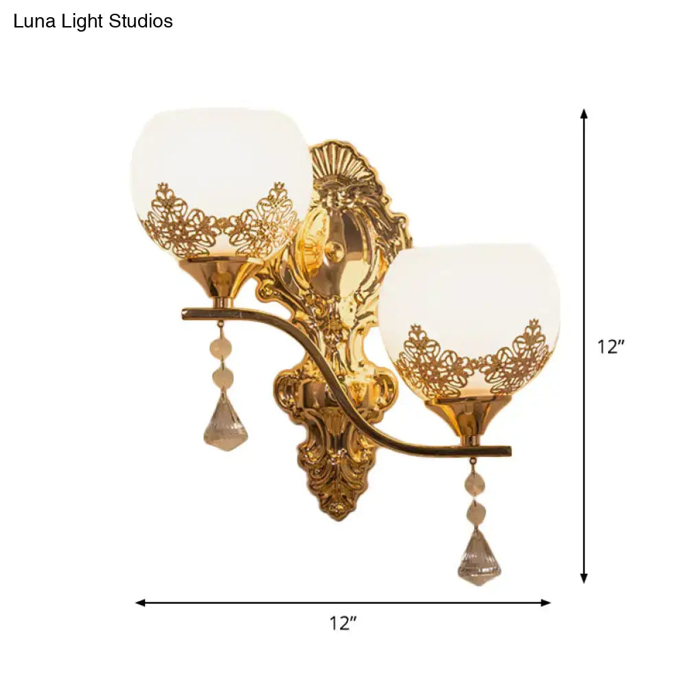 Modern gold crystal bowl wall sconce – living room lace cutout light