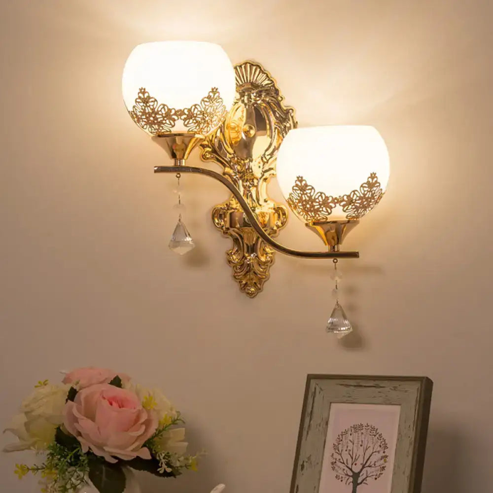 Modern gold crystal bowl wall sconce – living room lace cutout light