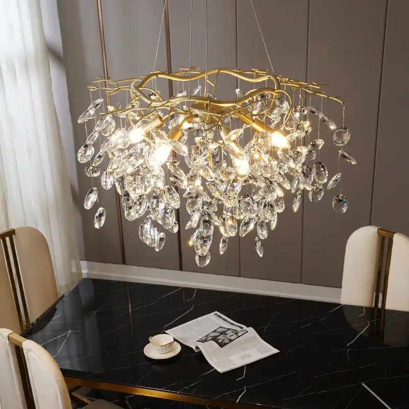 Modern gold crystal branch pendant chandelier dining room light