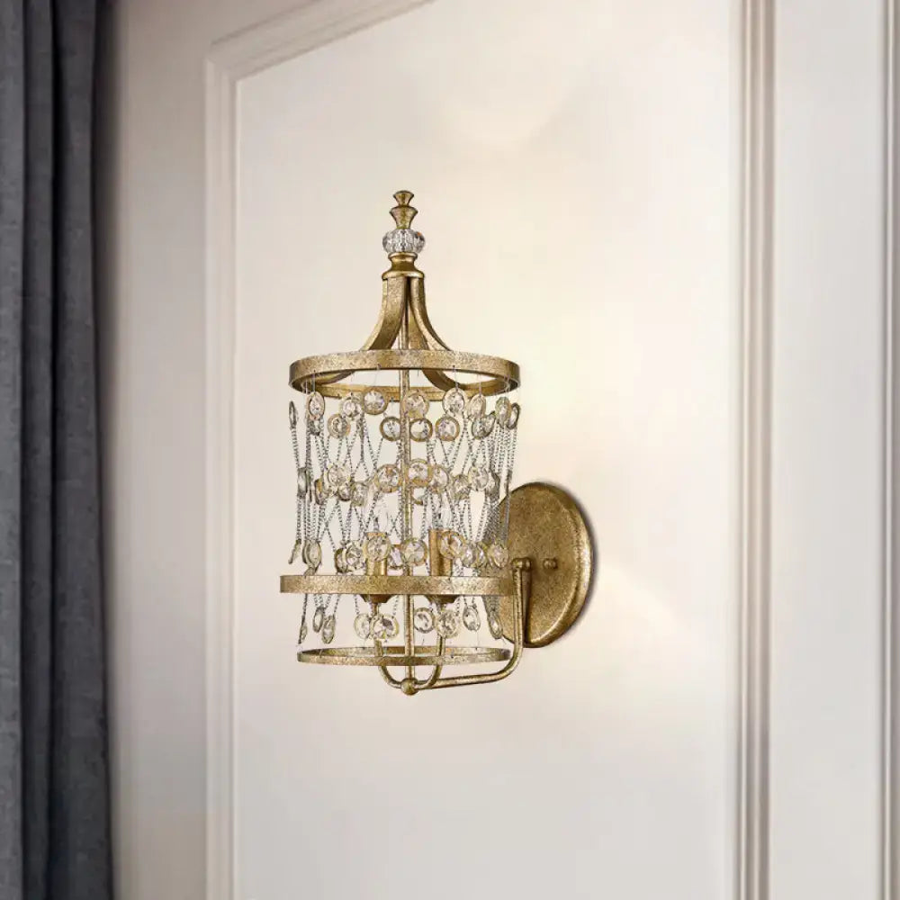 Modern gold crystal cylinder cage wall light living room 110v-120v