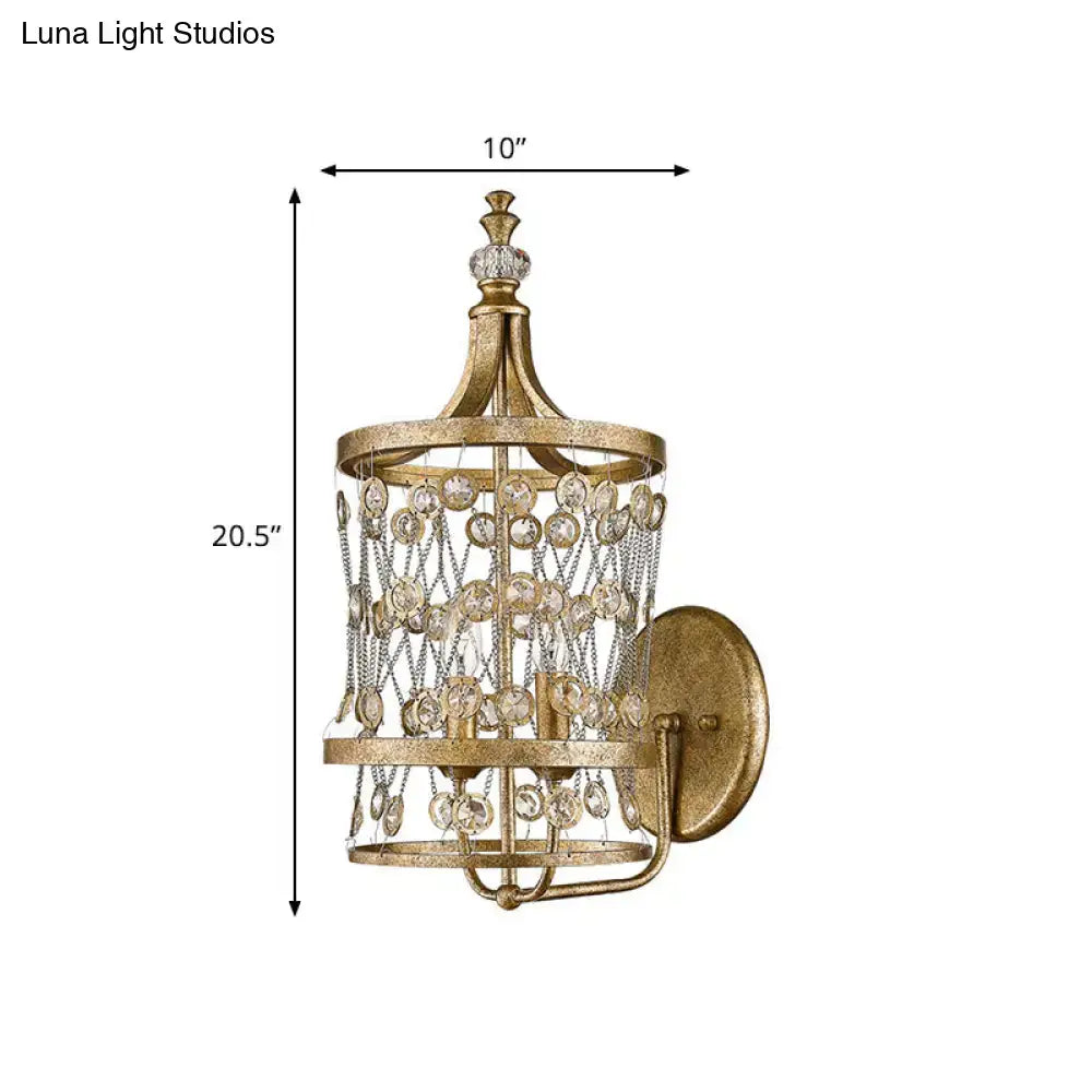 Modern gold crystal cylinder cage wall light living room 110v-120v