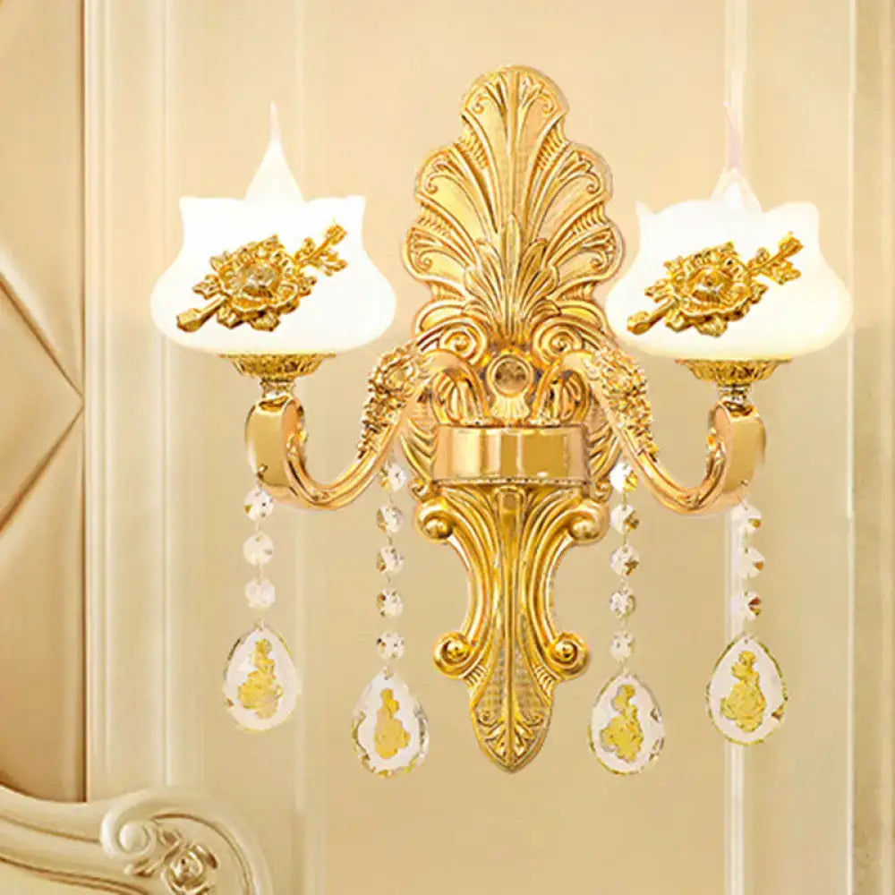 Modern gold crystal droplet wall mount light bedroom sconce