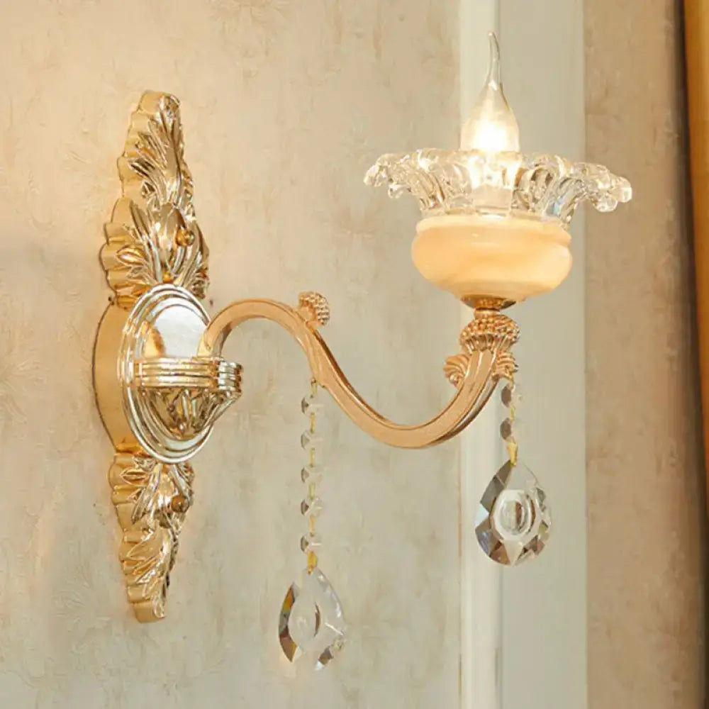 Modern gold crystal droplet wall mount light bedroom sconce
