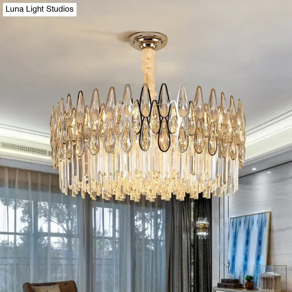 Modern gold crystal drum pendant light for living room