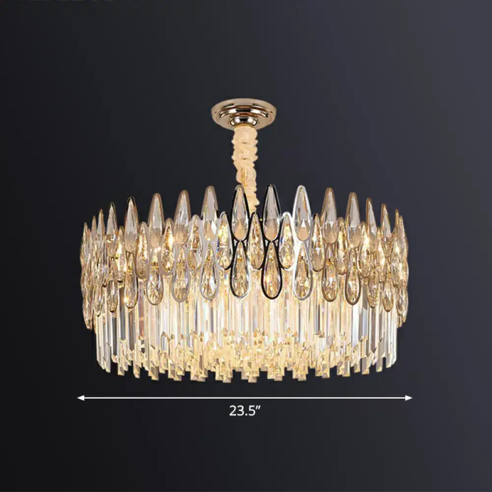 Modern gold crystal drum pendant light for living room