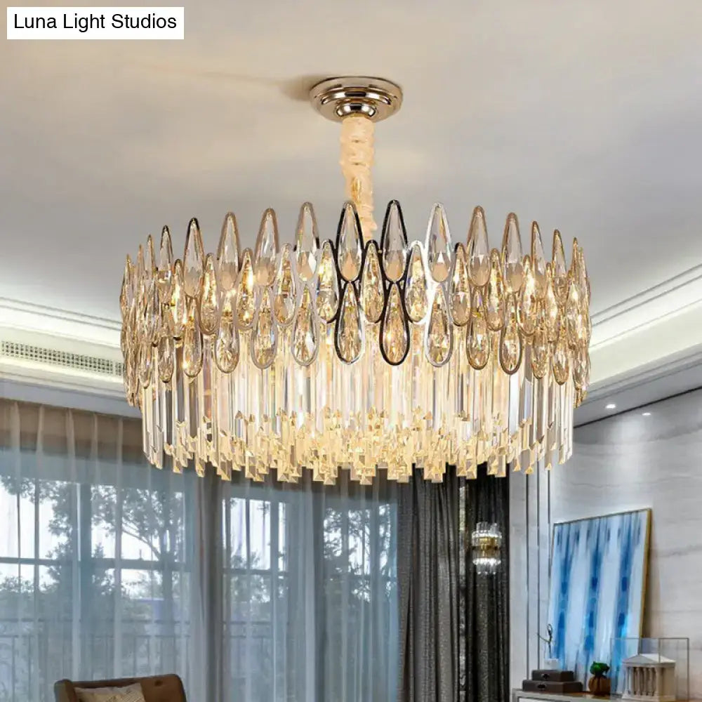 Modern gold crystal drum pendant light for living room