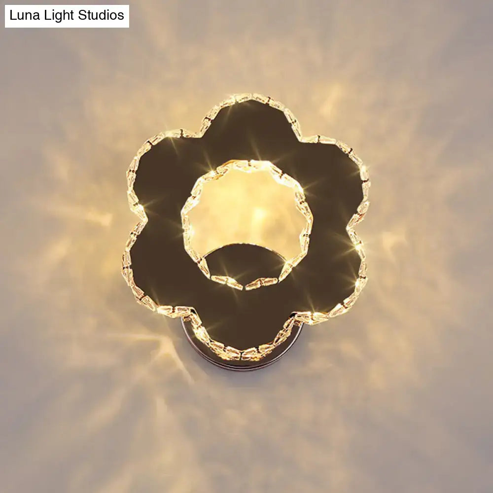 DecorBites™ Crystal Flower/Star Wall Sconce with Modern LED Lighting - Chrome Finish, Warm/White Light