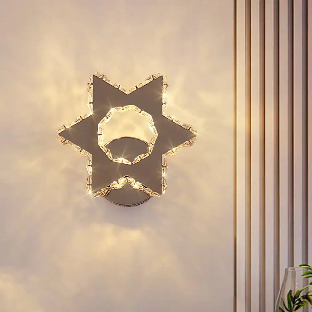 DecorBites™ Crystal Flower/Star Wall Sconce with Modern LED Lighting - Chrome Finish, Warm/White Light