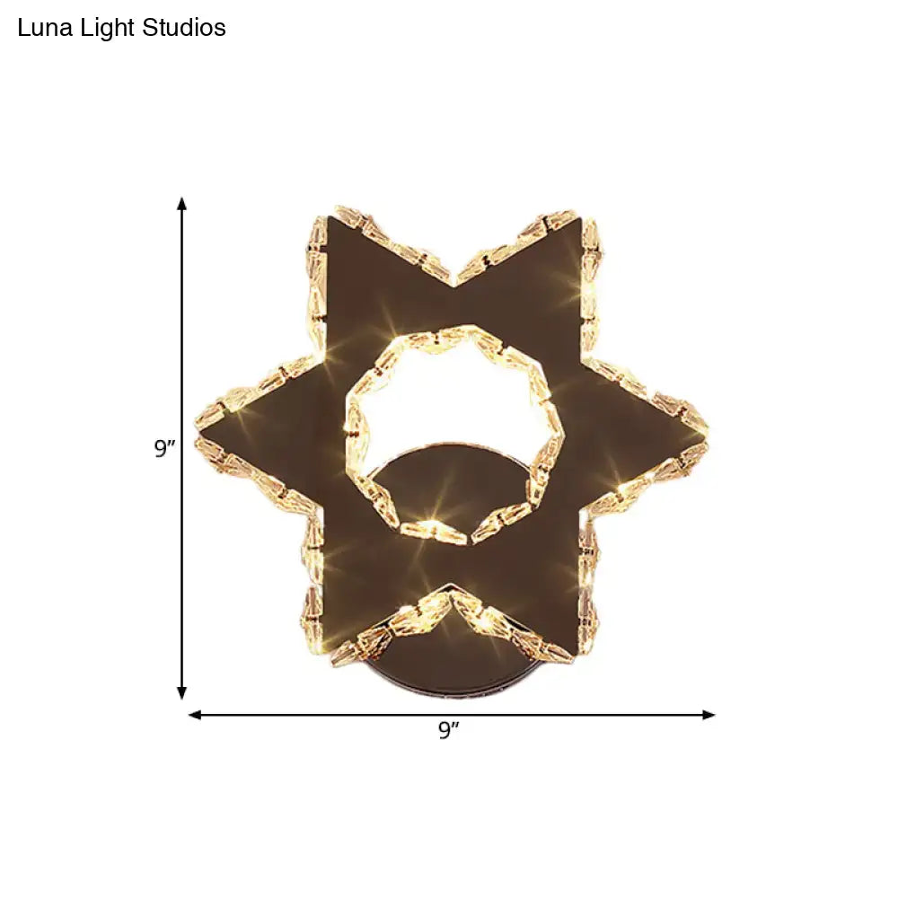 DecorBites™ Crystal Flower/Star Wall Sconce with Modern LED Lighting - Chrome Finish, Warm/White Light