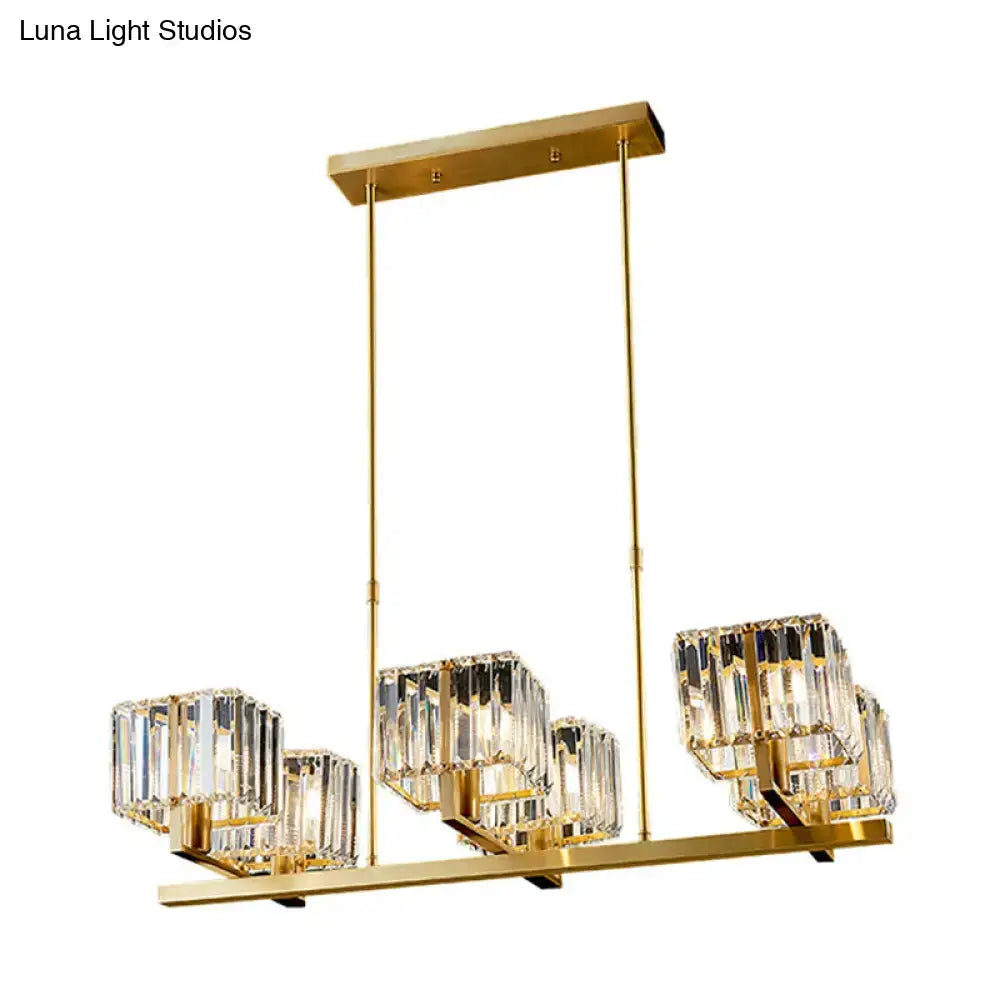 Modern gold crystal island light fixture dining room 6 head e12 e14