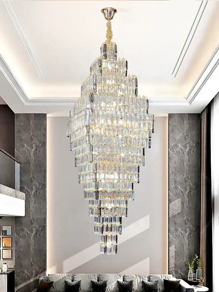 Modern gold crystal large chandelier for living room stairs