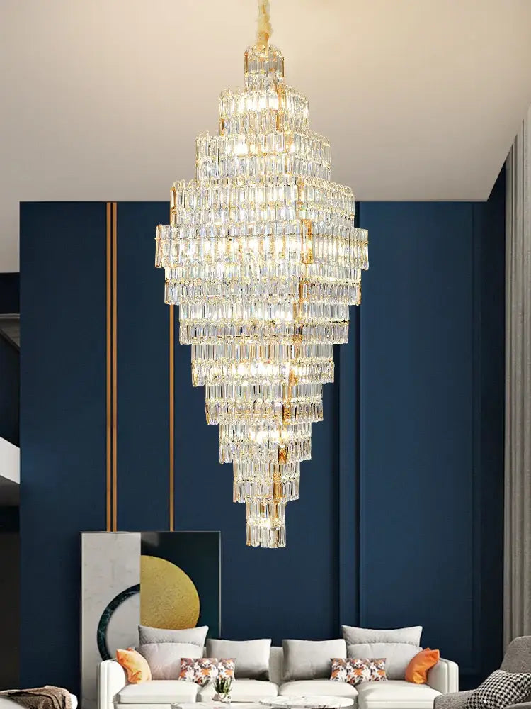 Modern gold crystal large chandelier for living room stairs
