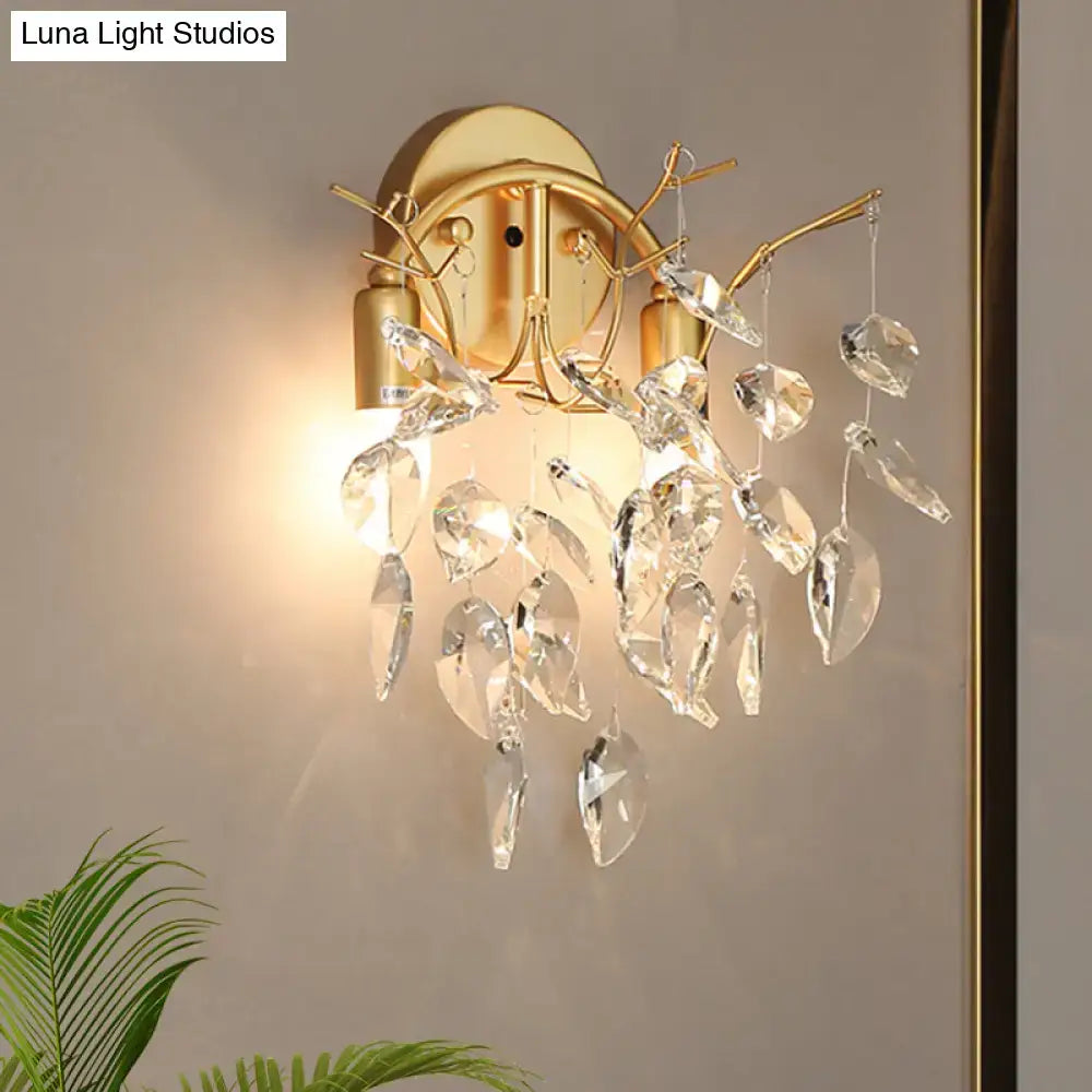 Modern gold crystal leaf light fixture porch wall sconce