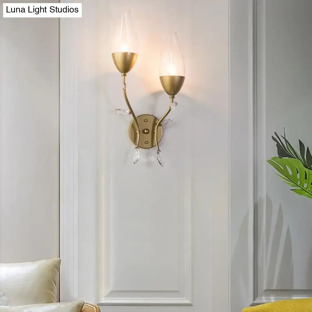 Modern gold crystal leaf wall sconce bedroom light