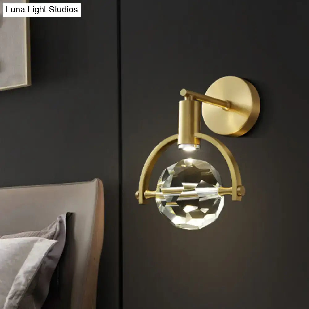 Modern gold crystal led wall lamp bedroom sconce